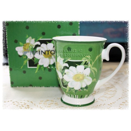 McIntosh Fine Bone China Royal Mug - Flower Romance Green with White 